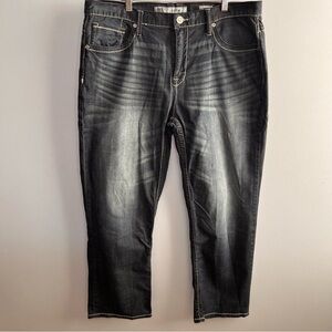 BKE Denim Mens Seth Classic Straight Jeans Blue Faded Dark Wash Stitching 38R 30